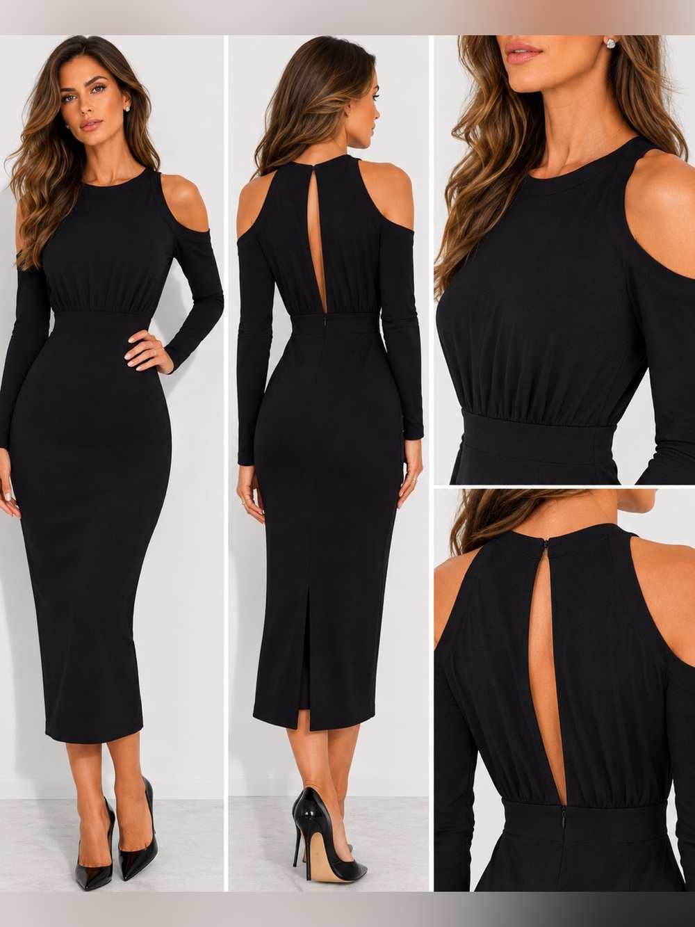 Versace Black Cold-Shoulder Midi Dress